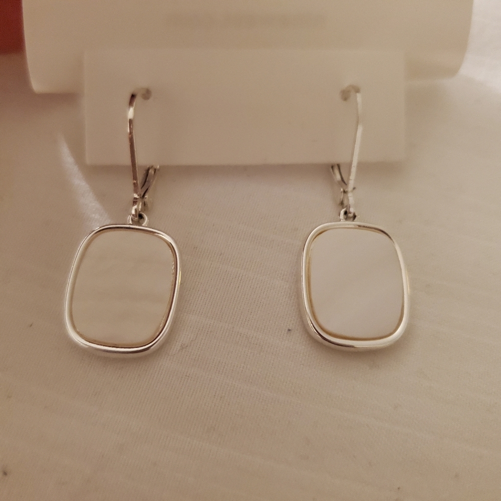 Nine West Silver tone White Drop Earrings